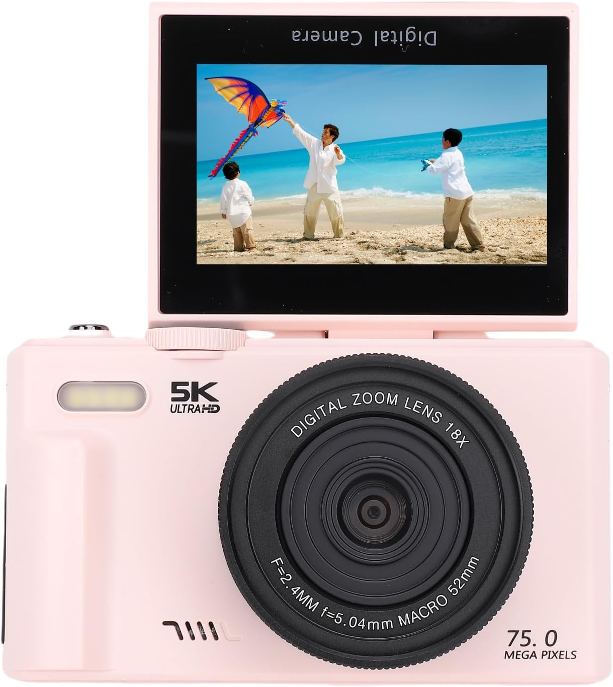 YUEHISY 5K 75MP Digital Camera for Youtube, 18X Zoom 180&deg; Flip Screen Vlogging Camera with Wifi, 3.0 Inch LCD Point and Shoot image number 2