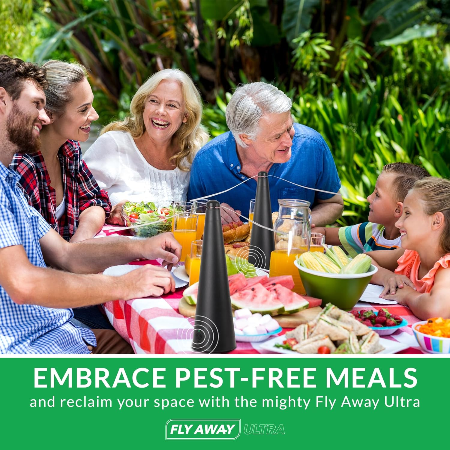 Fly Away Ultra - 2 Pack Rechargeable Outdoor Fly Fans for Tables with Ultrasound, Outdoor or Indoor Tabletop Use, Restaurant, Barbeque, Events, Deter Flies, Wasps, Bees, Moscas and Bugs, Hanging Hook. image number 3