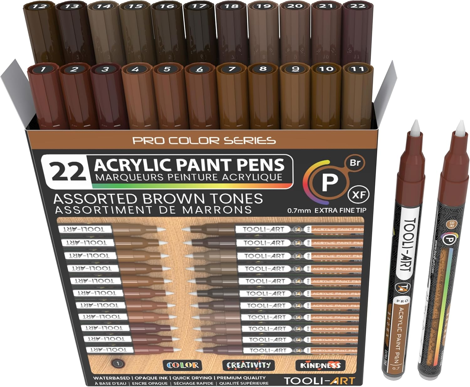 Acrylic Paint Pens 22 Assorted Gray Pro Color Series Markers Set 0.7Mm Extra Fine Tip for Rock Painting, Glass, Mugs, Wood, Metal, Canvas, DIY Projects, Outlining, Detailing. Non Toxic, Waterbased