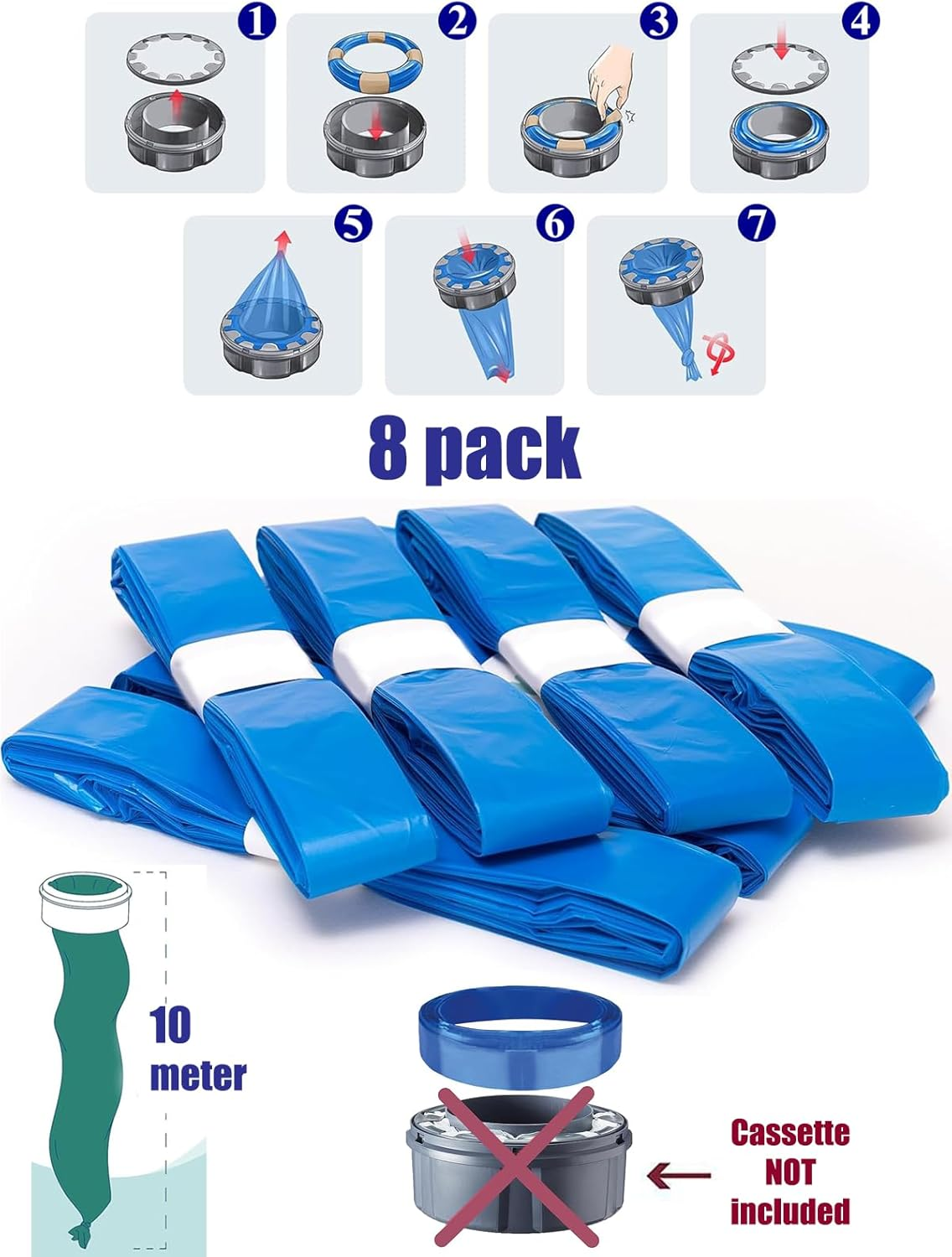 8-Pack (80M) Nappy Bin Refill Bags Compatible with Tommee Tippee Twist & Click Refill - Max Odor Lock and Germ Protection, Newborn Baby Diaper Pail Liner, Cassette Not Included (10M Each) image number 2