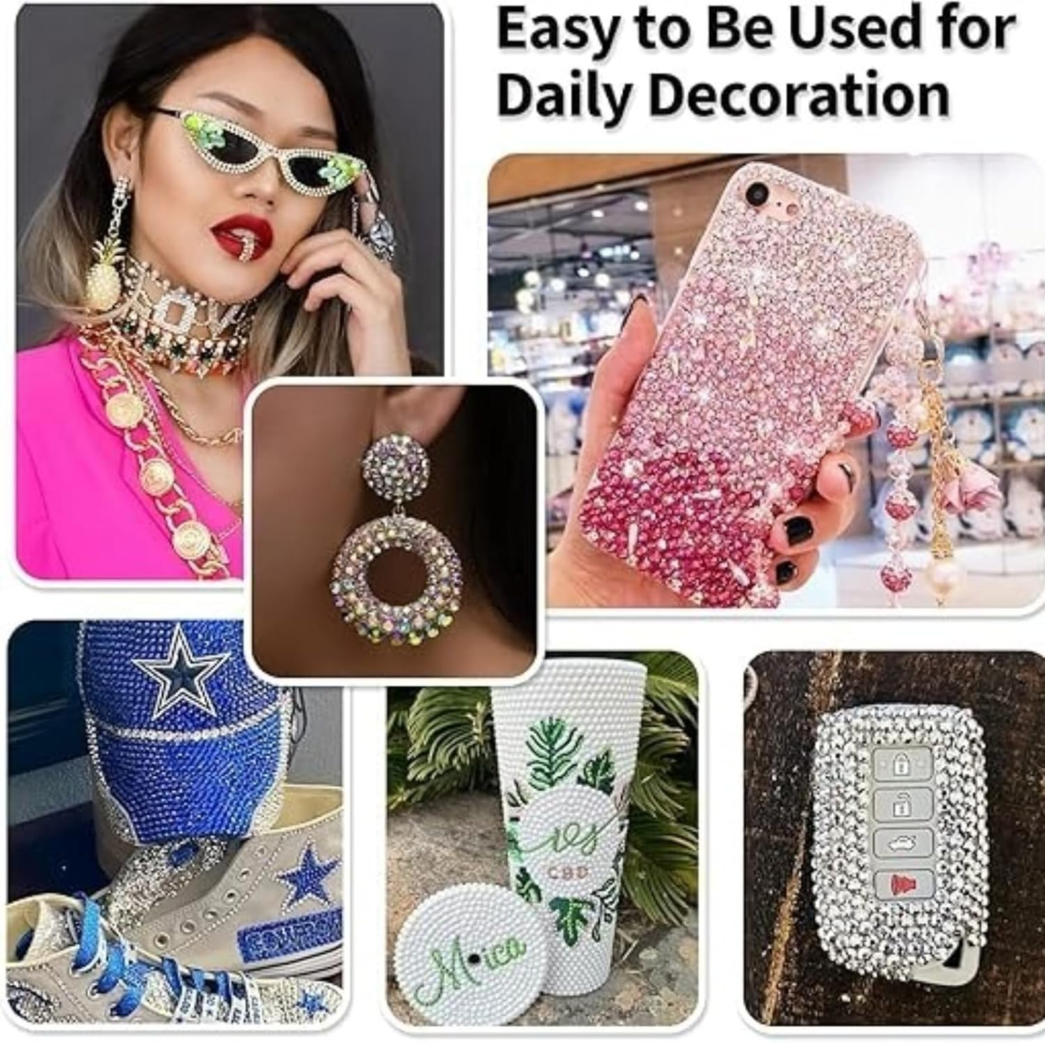 AUDWUD Flatback Crystal Rhinestone, round Glass Gems Stones for Clothing,For Nails, Tumblers, Mugs, Craft Decoration, Loose Bling Glitter Diamond Stone,Hats Shoes,Diy Nail Art,Makeup Decoration