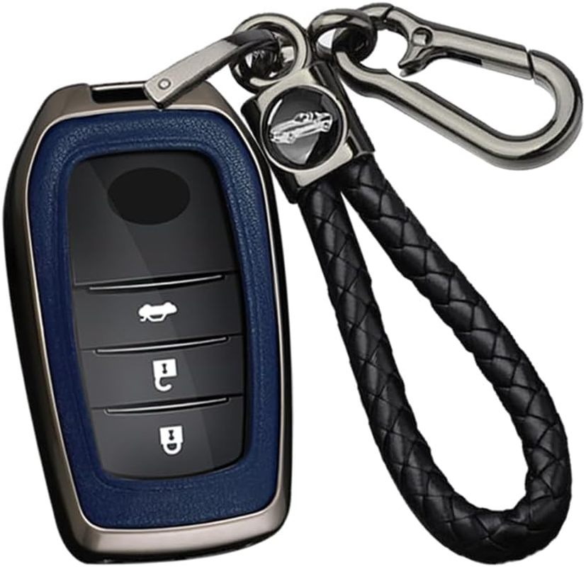 Ontto Alloy Car Key Fob Cover Fit for Toyota Land Cruiser 200 300 Prado Crown Yaris Cross Hilux Innova Fortuner Camry Leather Key Case Shell Key Holder Keyring Keychain Accessories Silver-Black