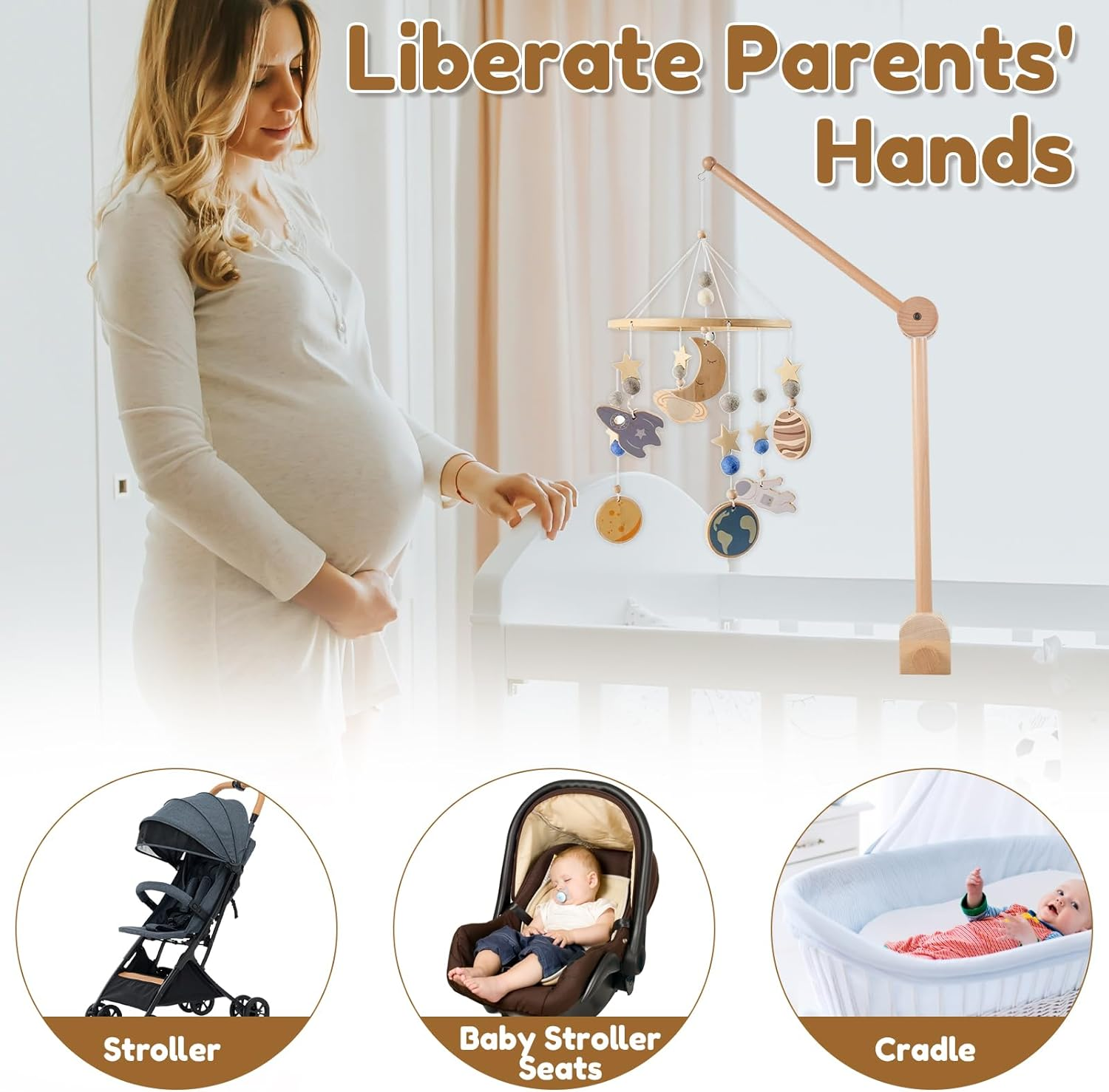 Baby Crib Mobile Arm 27Inch Wooden Crib Mobile Holder Angle and Height Adjustable Crib Mobile Arm Non-Skid Crib Mobile Bed Bell Holder Nursery Mobile Hanger for Crib Nursery D&eacute;cor image number 4