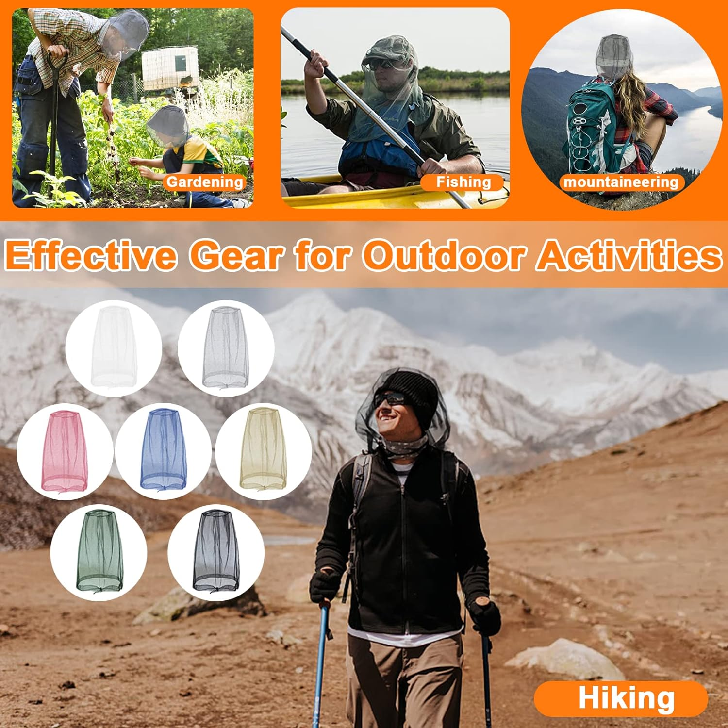 Benvo Head Net Mesh, Protective Cover Mask Face from Insect Bug Bee Mosquito Gnats for Any Outdoor Lover- with Free Carry Bags image number 1