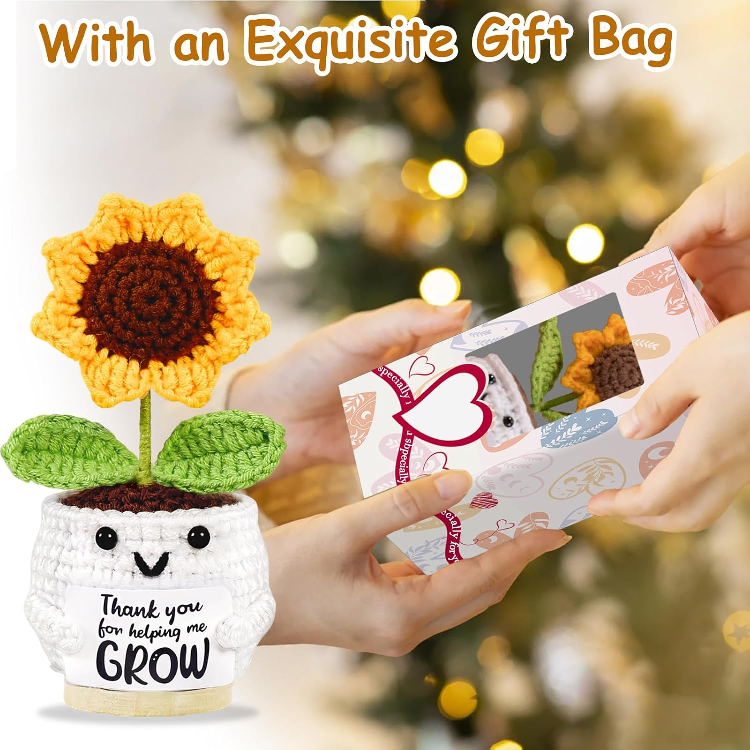 Teacher Gift Personalised Thank You Gifts for Women Emotional Support Crochet Sunflower Best Nursery Teachers Educators Day Gift Funny Christmas Appreciation Leaving Gifts for Teacher End of the Year image number 2