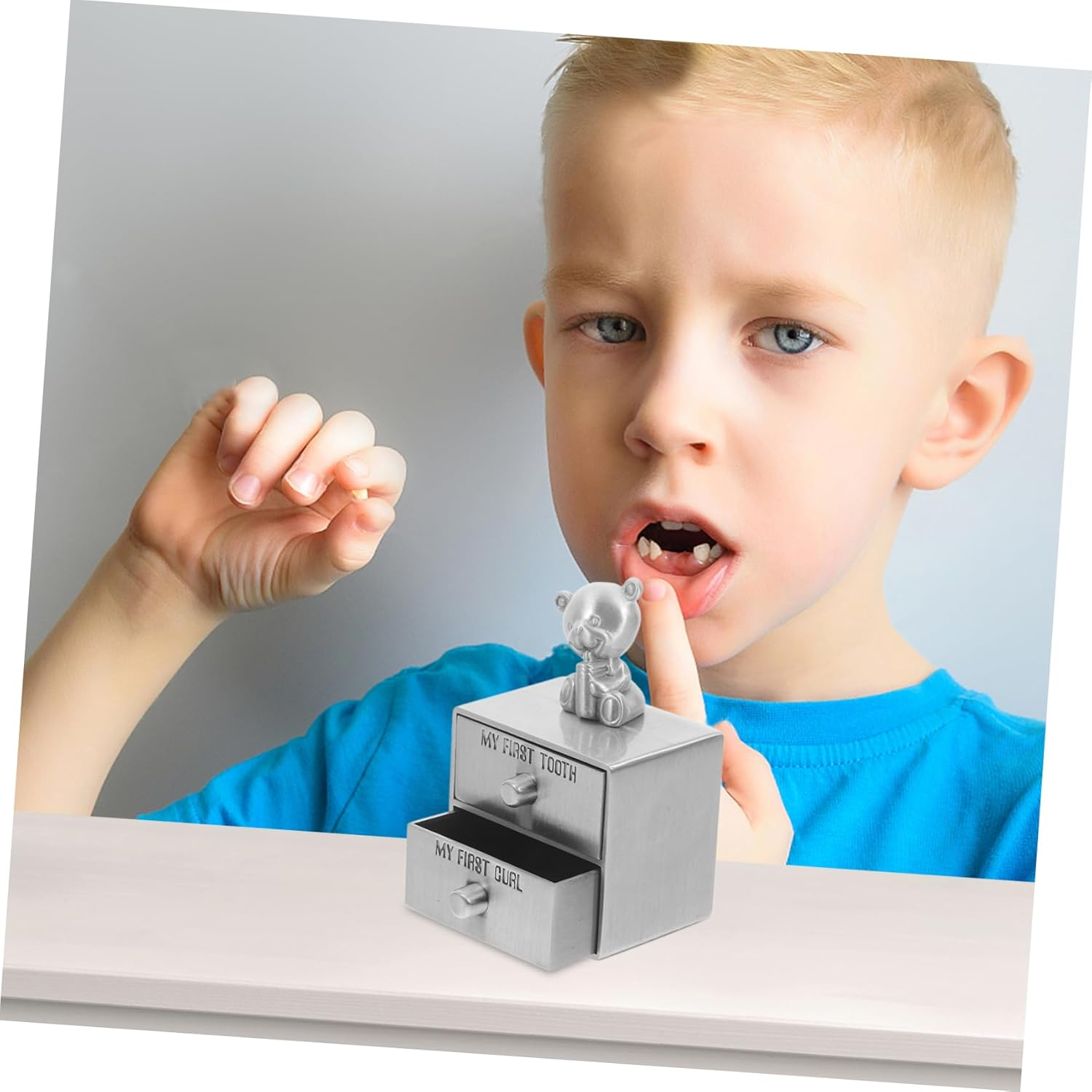Alipis Metal Teeth Storage Box First Tooth Keepsake Box for Boys and Girls Curl Holder image number 4