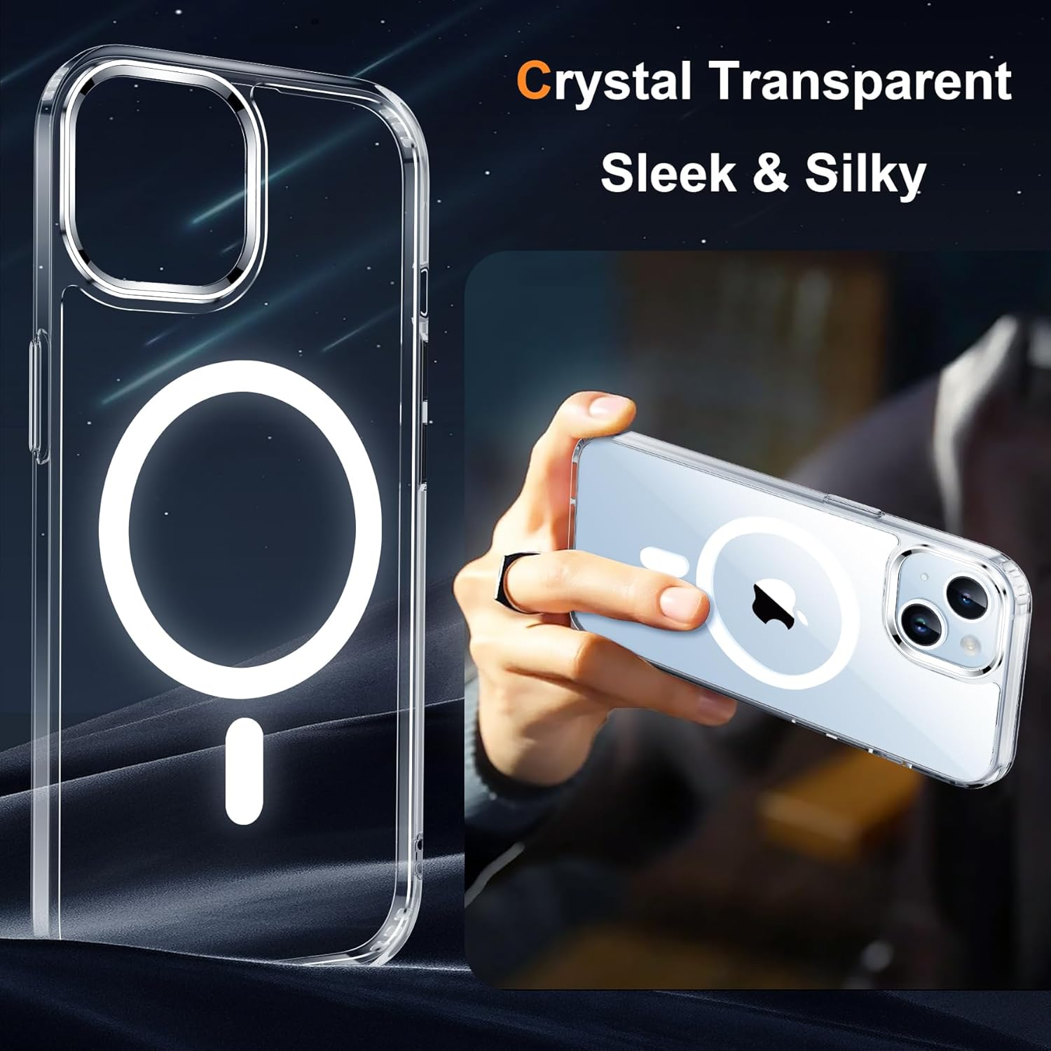 ORETECH Magnetic for Iphone 14 Case,Iphone 13 Case with [2X Screen Protector] Compatible with Magsafe Wireless Charging Protective Shockproof Military Protection Clear Back Case,Clear image number 7