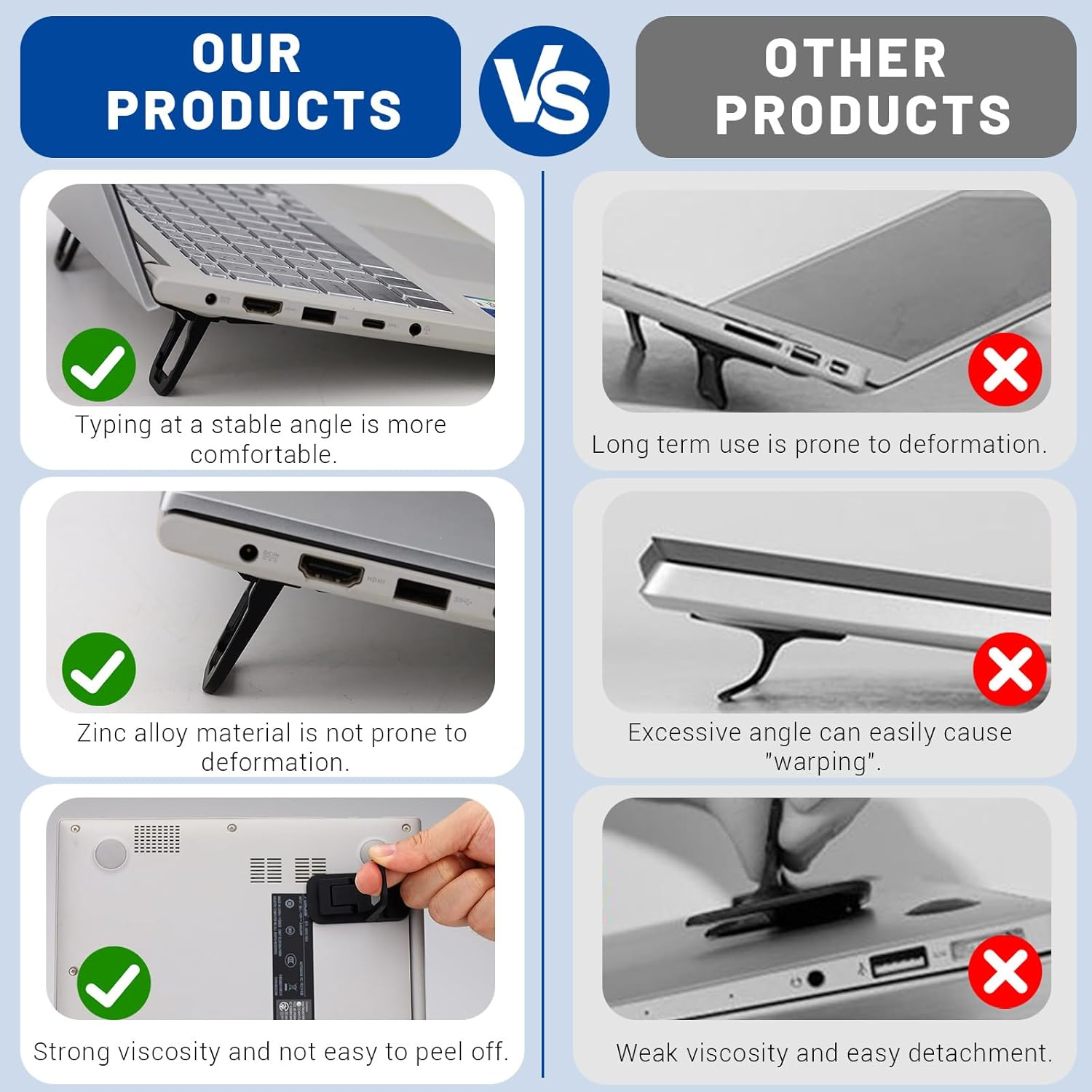 2Pcs Alloy Mini Laptop Stand for Desk, Black Foldable Computer Keyboard Stand, Self-Adhesive Invisible Computer Stand for Laptop image number 3