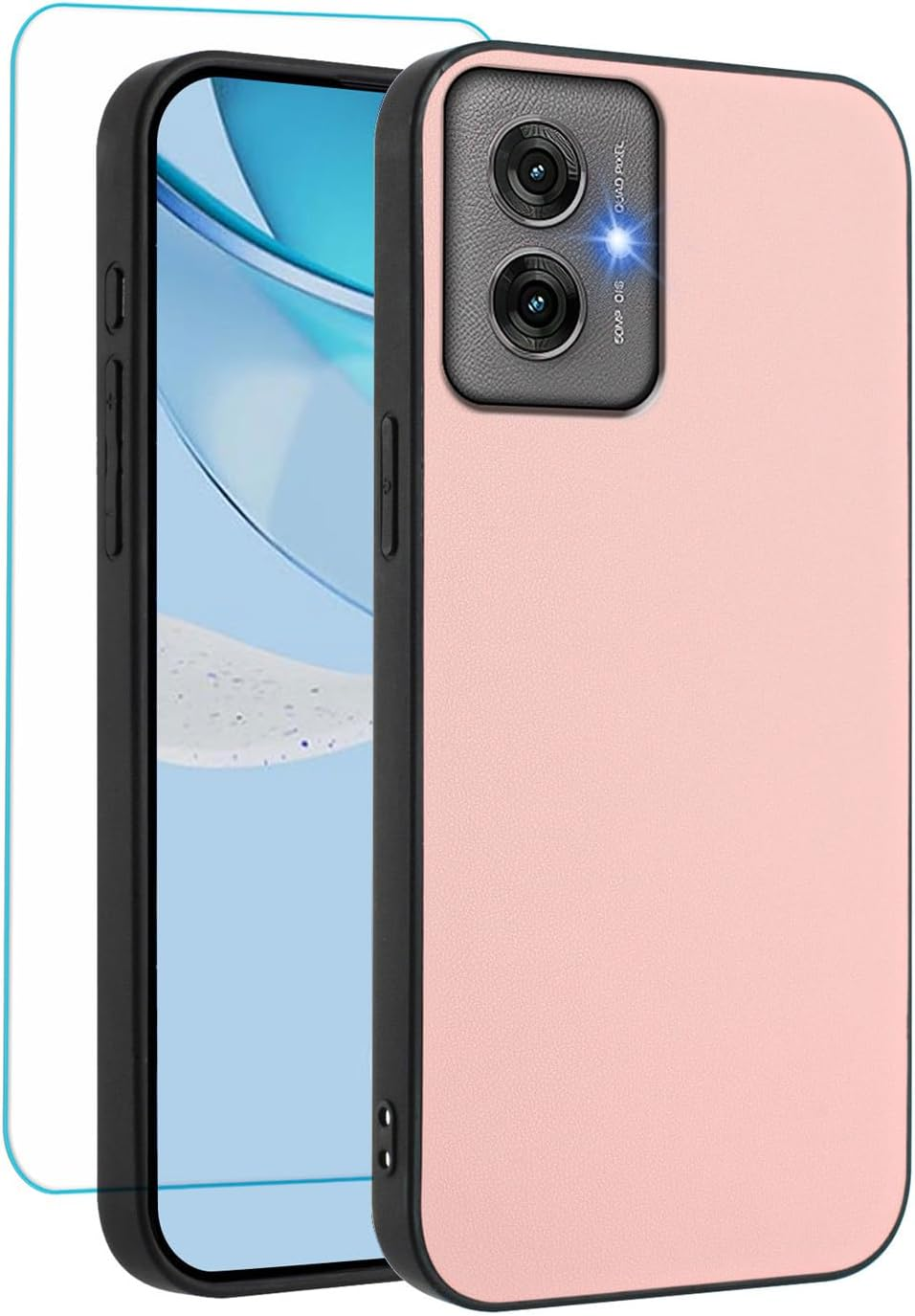 IUQXU Mobile Phone Case for Motorola Moto G55 5G Case with Tempered Glass Shockproof Non-Slip Protective Case Anti-Fingerprint Scratch-Resistant Lightweight Leather Case for Motorola G 55 Motog55 Pink image number 5