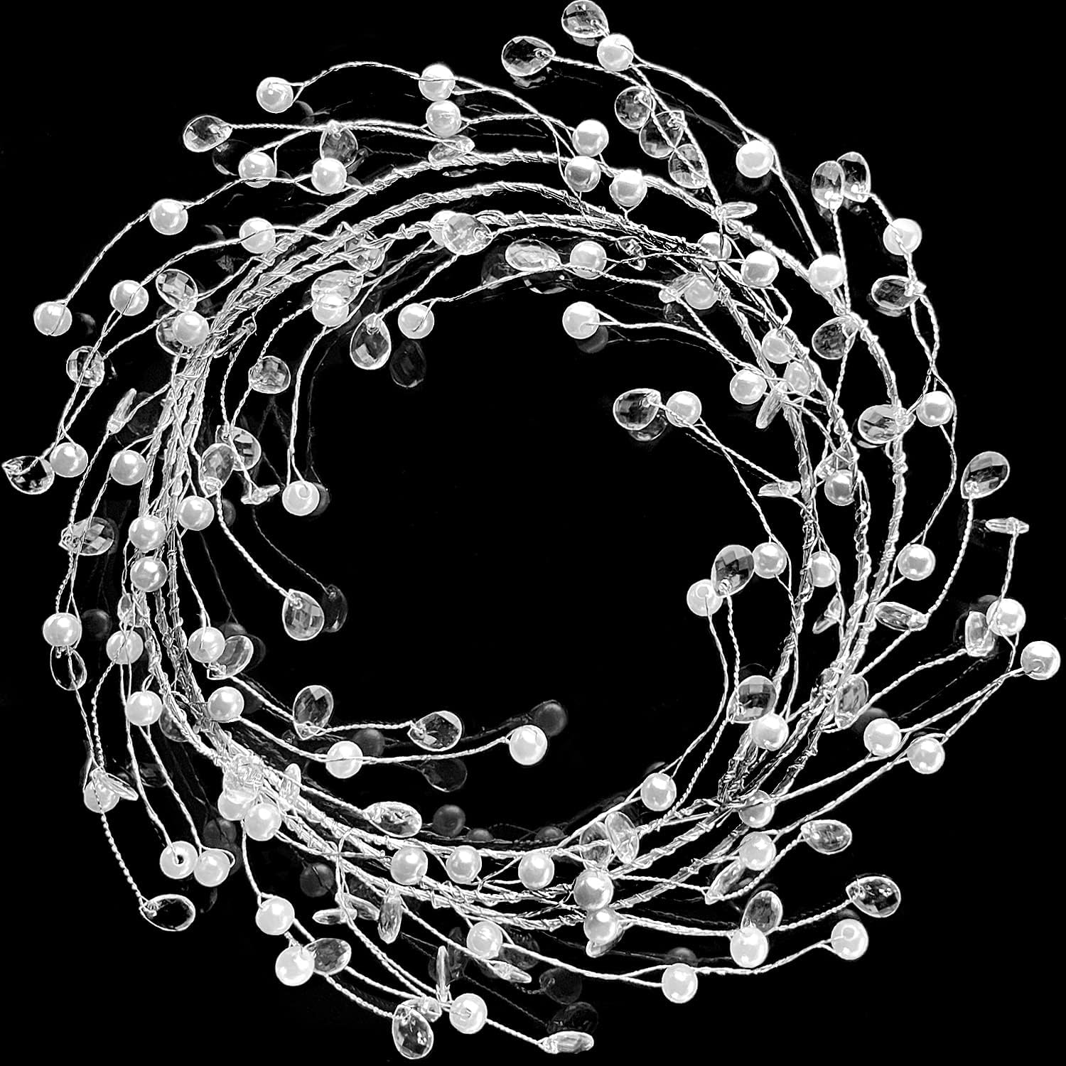 Jishi 20 FT Ice Wire Clear Garland, White Pearl Crystal Teardrop Beads Ornament for Christmas Tree Decorations, Acrylic Plastic Diamond Jewel String Branch Strands for DIY Wreath Crafts image number 3