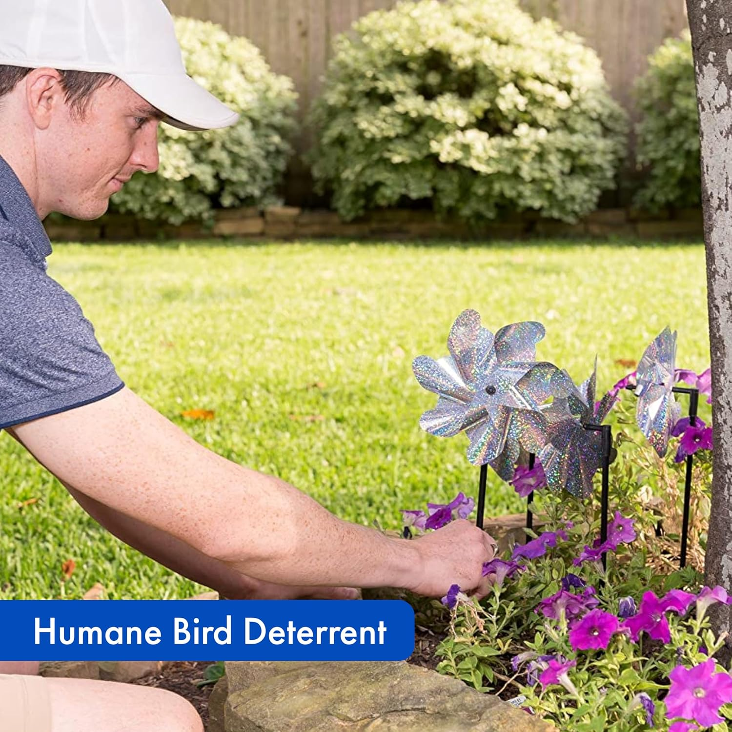 Bird Blinder Repellent Pinwheels - Sparkly Holographic Pin Wheel Spinners Scare off Birds and Pests (Set of 8) image number 3