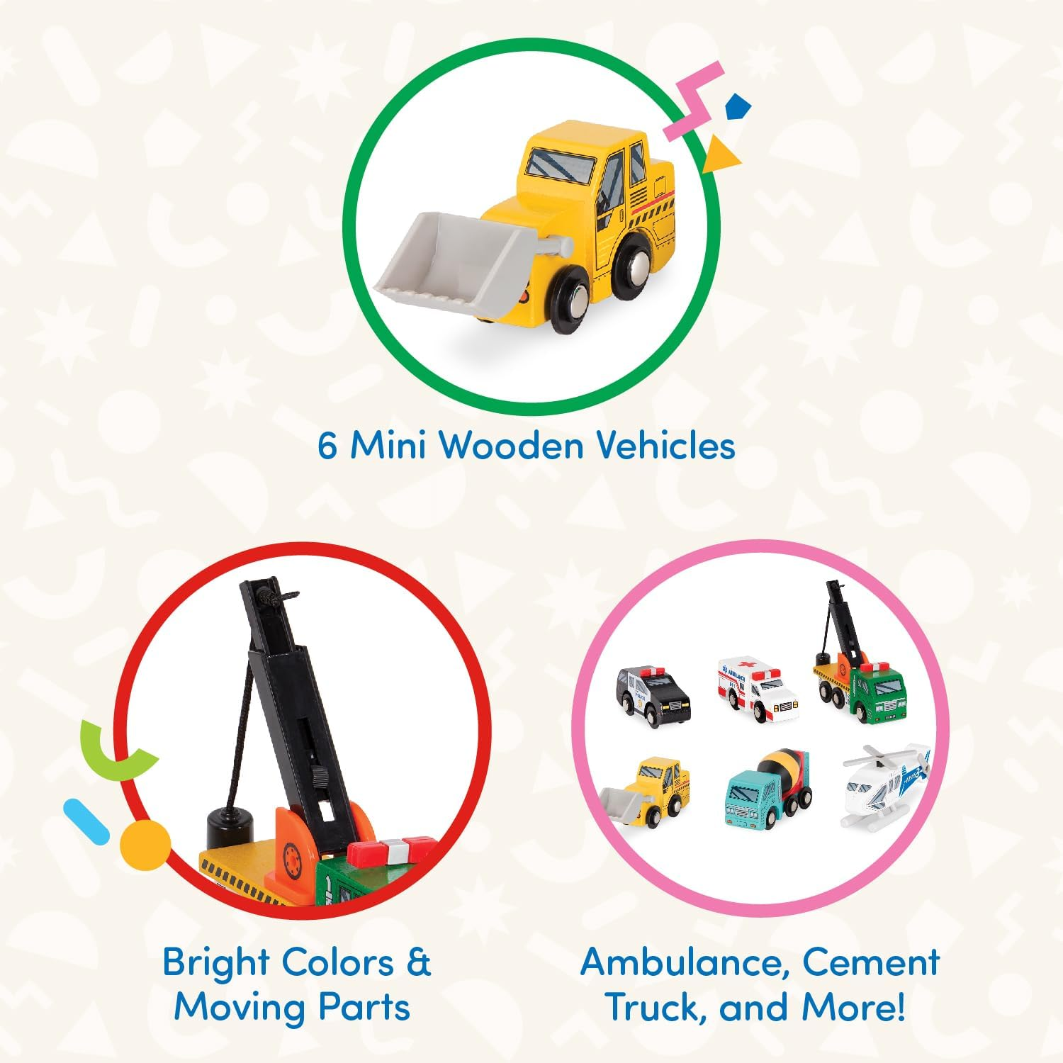 Battat - Wooden Vehicles &ndash; Miniature Wooden Toys, Including Toy Cars, Toy Trucks, Toy Helicopter & Ambulance, for Kids Age 3-Year-Old & up (6-Pcs) BT2635Z image number 1