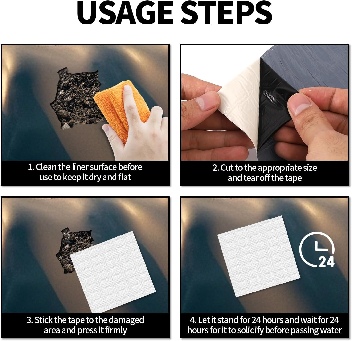 4Pcs Pond Liner Repair Patch, 8X8 Inch Butyl Rubber Aluminum Foil Pond Liner Patch Kit Self-Adhesive Thickened Seam for Garden Pool Repair Roof Protections image number 3