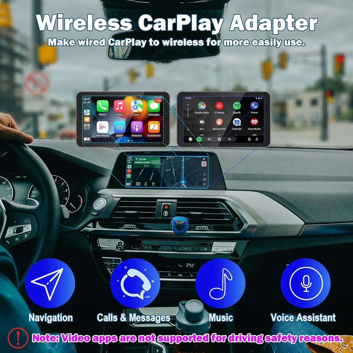 SZMDLX Wireless Carplay Adapter Dongle for Iphone and Android Auto, Plug & Play, 2In1 USB Wire to Wireless Adapter Compatible with Iphone 6/6+ Ios10/10+ Android 11/11+ & 2016+ Cars image number 5