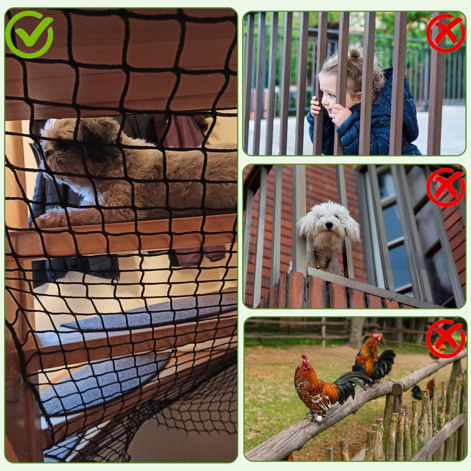 BERADNET Child Safety Net Protection Rope Net Safety Netting for Stairs Railing Balcony Cat Net Knotless Polyester Playground Safety Net Fence Net Black(1.5X2M) image number 2