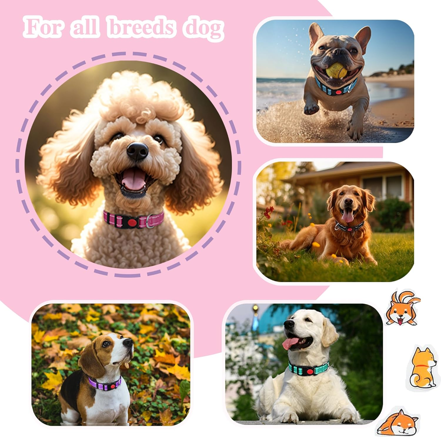 2 Pack Reflective Dog Collars for Medium Dogs Girl Boys,Nylon Durable Soft Padded Neoprene Male Female Dog Collars for Small Puppy Extra Large Dogs with Quick Release Safety Buckle,Pink,Blue,M image number 4