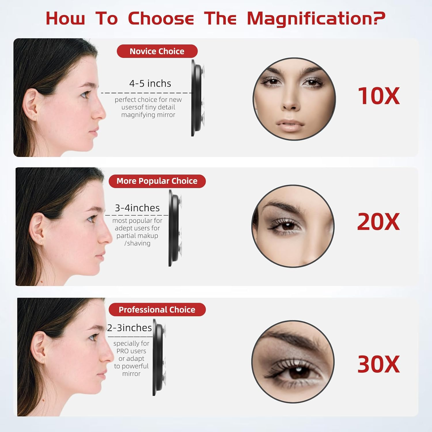 30X Magnifying Mirror, round 30X High Travel Magnification Large 6Inch Handheld Magnifier, 30X Makeup Magnifying Mirror with 3 Suction Cups and Tweezers Set