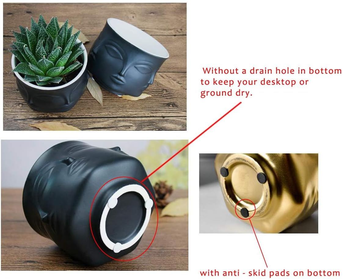 Ceramic Gold Face Planter Head Face Vase Home Decoration Succulent Cactus Indoor Plant Pot Versatility Designs