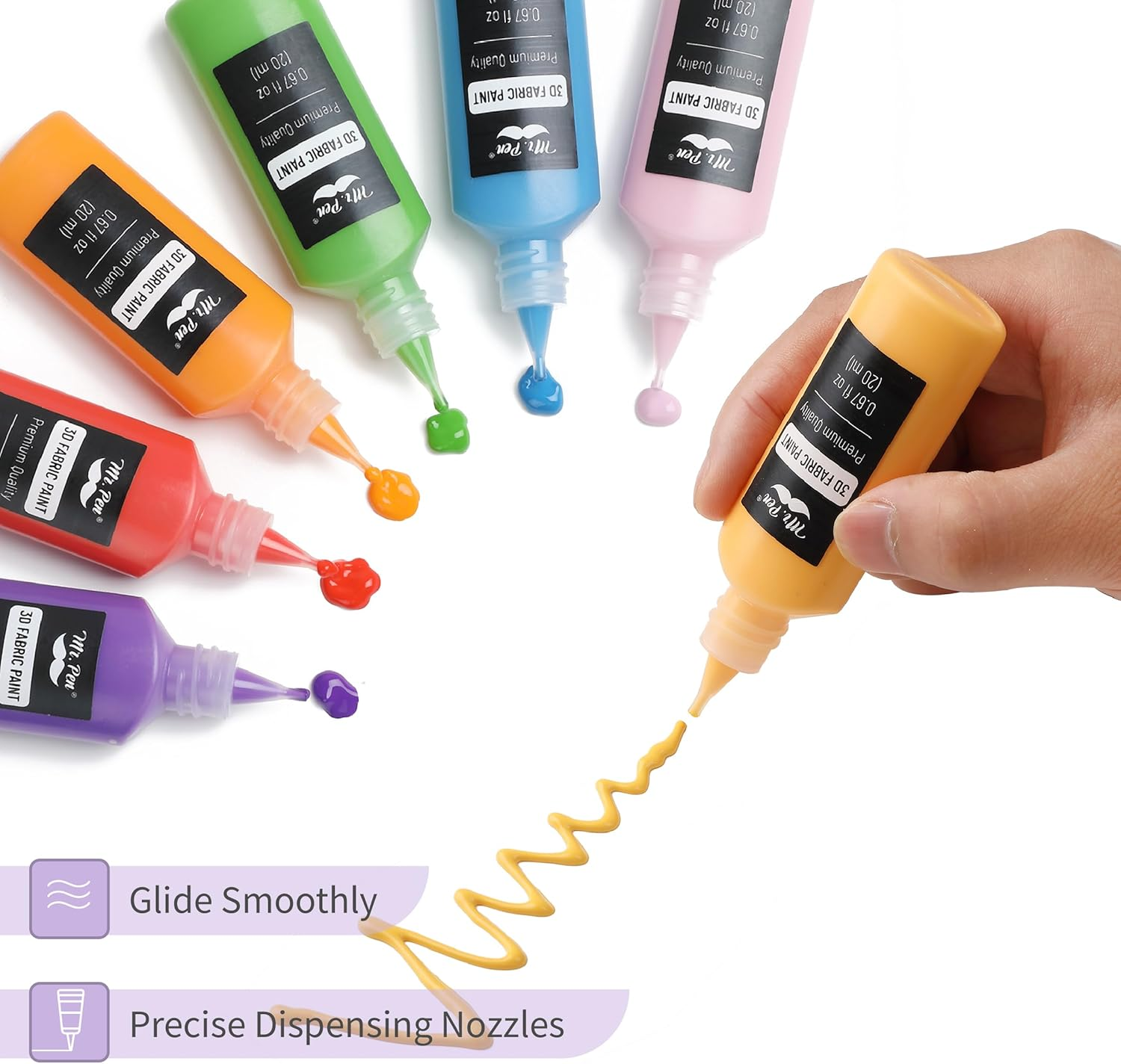 Mr. Pen- 3D Fabric Paint Set, 24 Pcs, 0.67 Oz, Permanent Fabric Paint for Clothes, Clothing, T Shirt, 3D image number 2