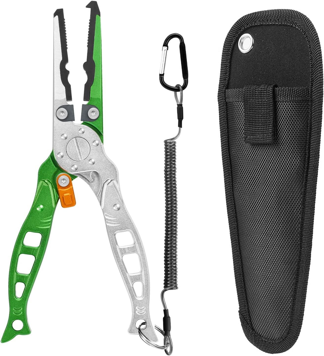 Fishing Pliers, Multi-Function Split Ring Pliers, Fish Hook Remover with Safety Lock, Fishing Gears with Sheath and Lanyard, Fishing Tool Gifts for Men image number 6