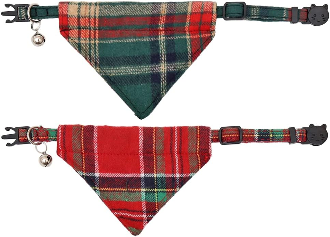 Christmas Cat Collar Breakaway with Cute Removable Bow Tie Bandana and Bell for Kitty Adjustable Safety Plaid - Bowtie New image number 5