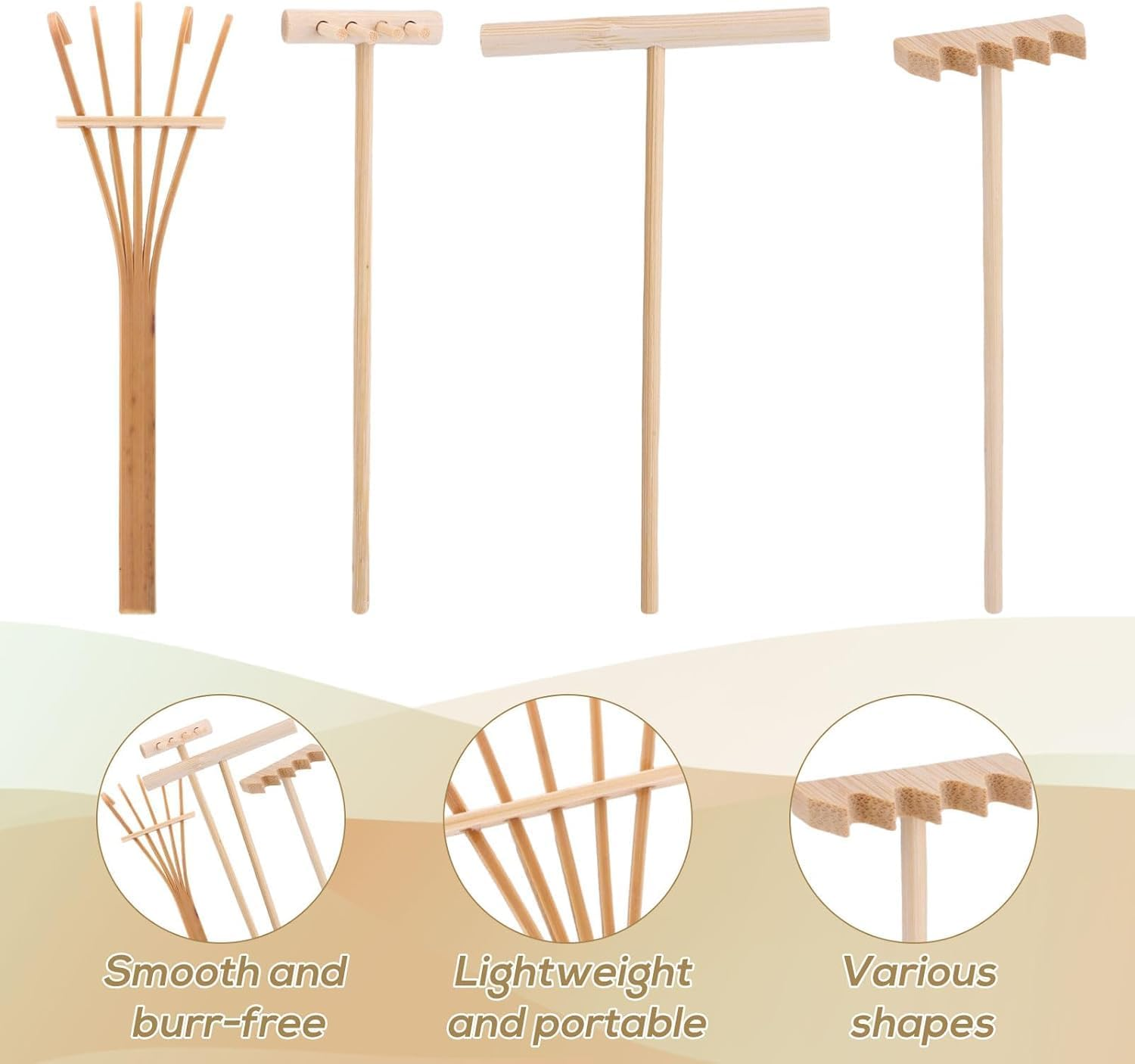 Mini Zen Garden Sand Rakes Set, 4 Pieces Tabletop Rock Garden Tools,Mini Sand Stamp Rakes,Zen Garden Bamboo Sand Rake Set,Tiny Zen Garden Rake Beach Zen Garden Rake Set