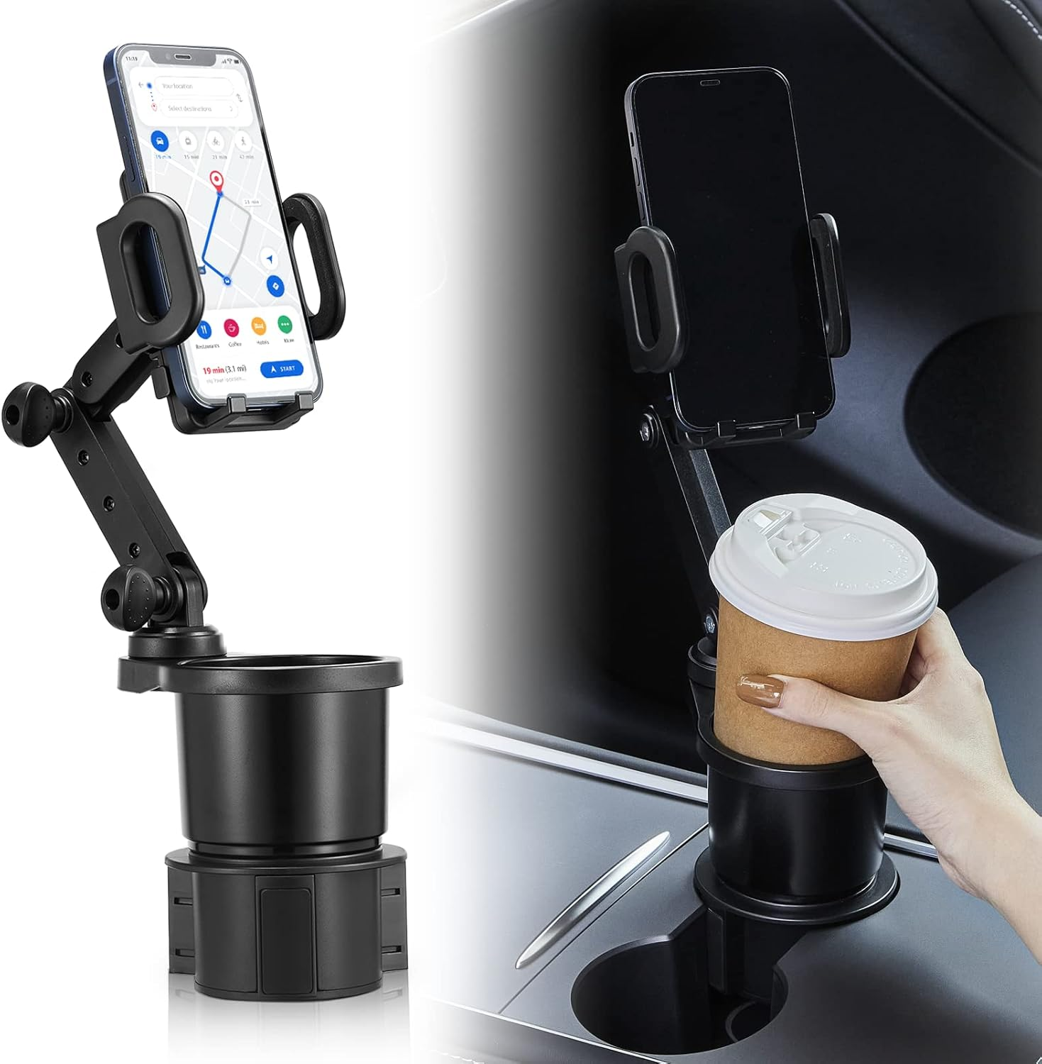 This Hill Cup Holder Expander for Car 360&deg; Rotation Cup Holder Phone Mount Compatible with Iphone/Samsung All Smartphones image number 1