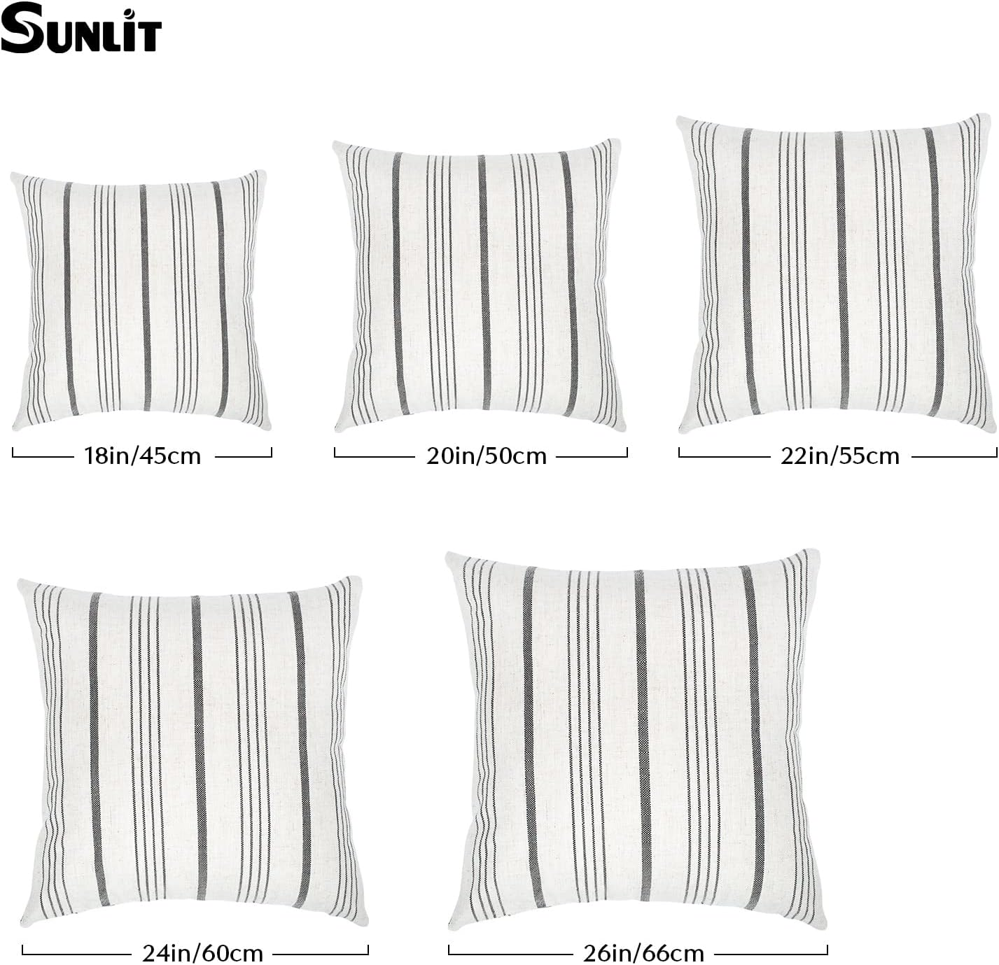 Sunlit Decorative Farmhouse Throw Pillow Case, Set of 2 Cream/Off-White with Gray Stripes Modern Accent Square Pillow Cover, 26" X 26", Textured Linen Throw Cushion Covers for Couch Chair Bedroom image number 3