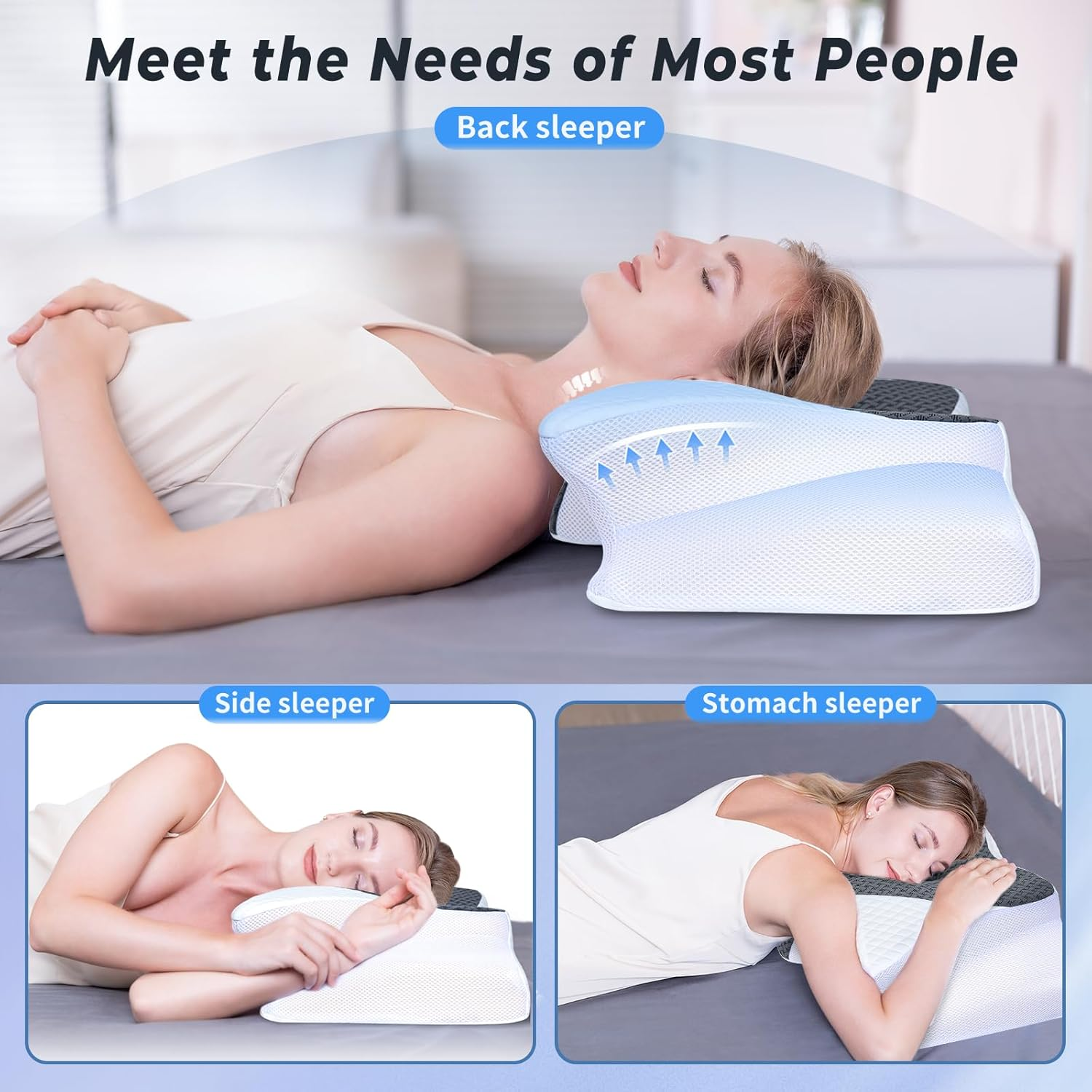 SAHEYER Cervical Neck Pillow, 2 in 1 Ergonomic Neck Support Pillow, Side Sleeper Pillow for Neck and Shoulder Pain Relief, Slow Rebound Memory Foam Pillow for Side Back Stomach Sleepers (Grey) image number 3