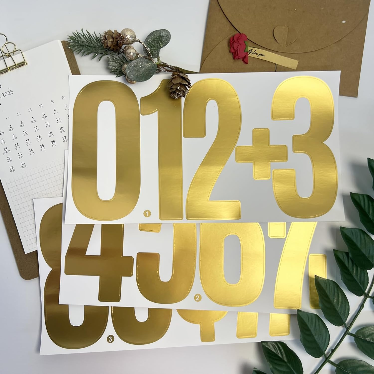 6 Inch Gold Number Stickers,30 Pieces Self Adhesive Large Alphabet Symbol Sticker for Door,Mailboxm,House,Cars,Trucks,(6 Sheets Gold) image number 1