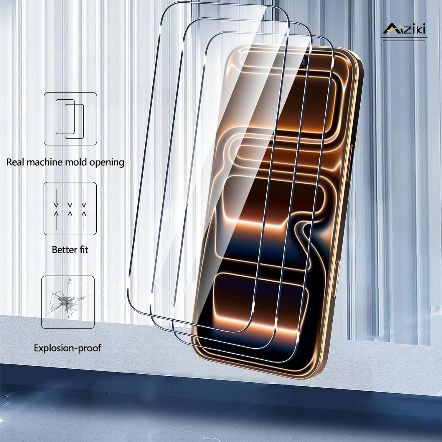 Aiziki Tempered Glass for Iphone 17 Pro Max, Set of 3+3 Screen Protectors and Rear Camera Protection, (0.33Mm HD Ultra Transparent) 9H Hardness Glass Protection for Iphone 17 Pro Max image number 3