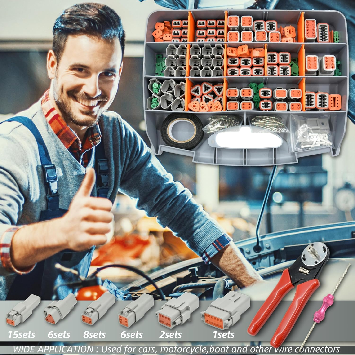 482 PCS DT Deustch Connector Kit, 2 3 4 6 8 12 Pin Waterproof Automotive Electrical Connectors, Including Deutsch Crimping Tool, Removal Tool, 16# Solid Contacts image number 5