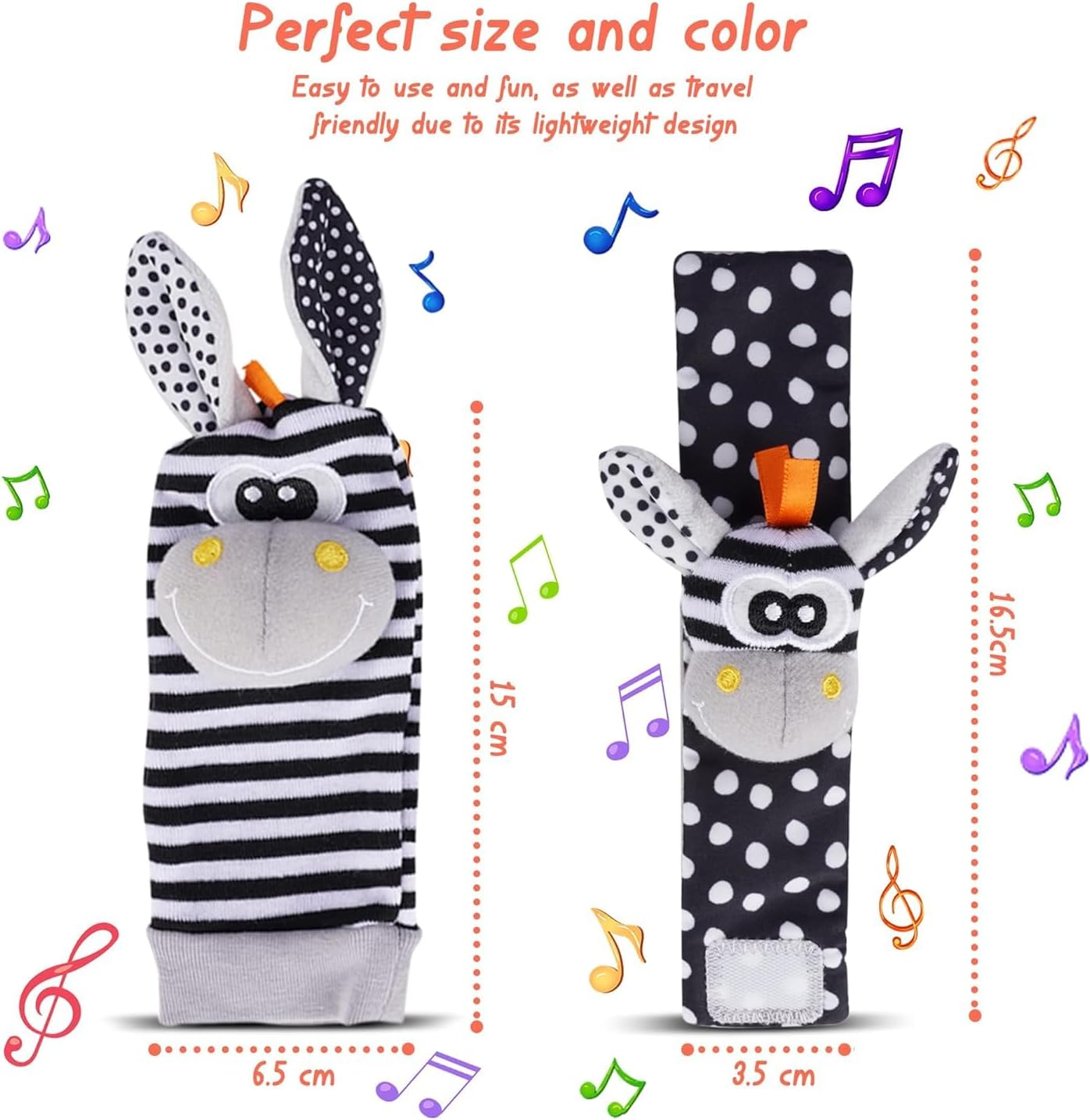 Baby Rattle Socks Wrist Strap Rattles Set, Cute Baby Animal Development Toy Gift for Newborn Babies, Black and White Foot Finder Sensory Set image number 1