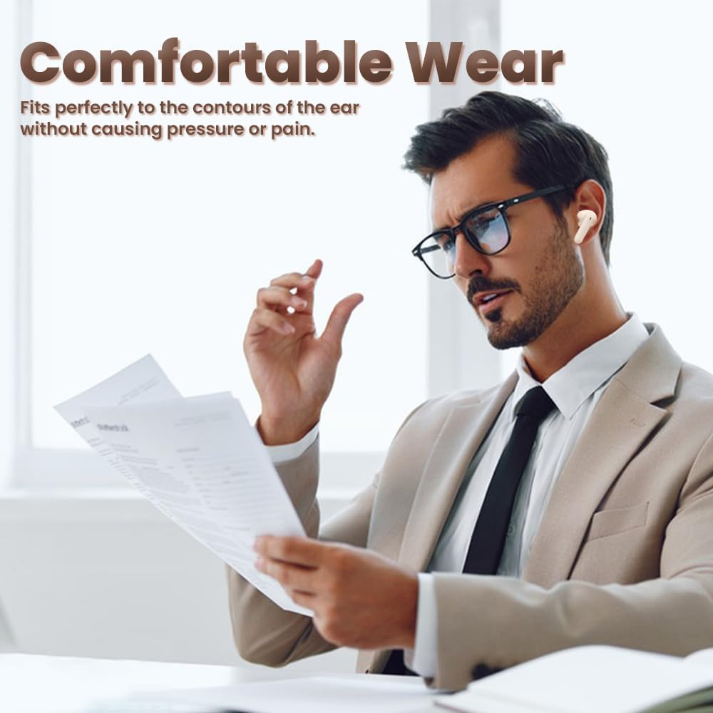 Wireless Earbuds, Bluetooth 5.46 Headphones with Hifi Stereo Sound, 48H Playtime with LED Power Display Charging Case, IP6 Waterproof In-Ear Earphone with Mic for Sport (Beige) image number 6