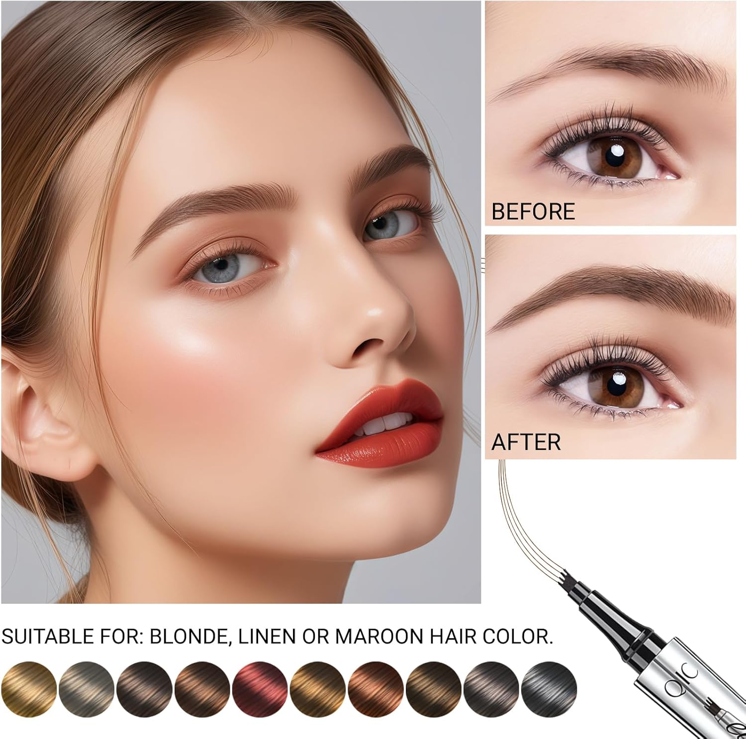 YBUETE Eyebrow Pen Microblading Eyebrow Pencil, Four-Pronged Tip Microfine Split Eyebrow Pen, Professional Bionic 3D Natural Eyebrow Makeup, Long-Lasting Waterproof Eye Brow Pencils for Women image number 3