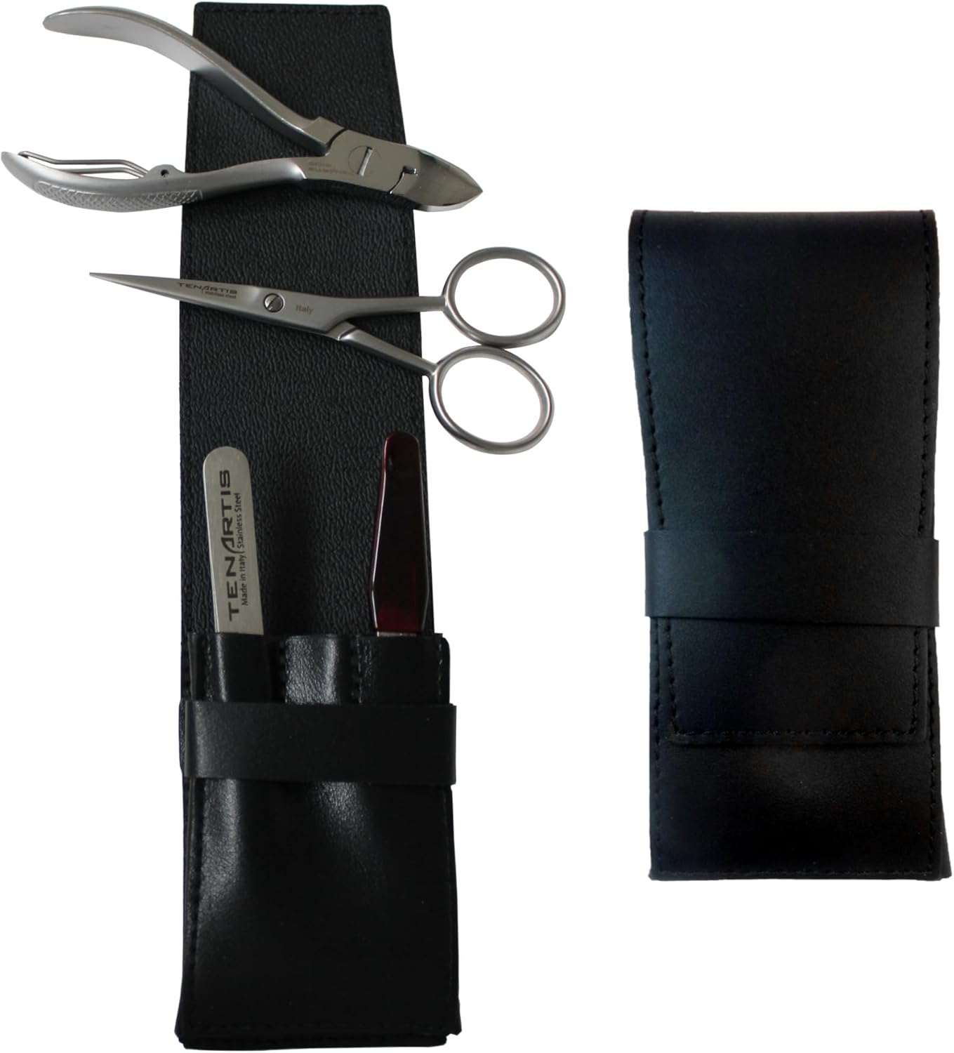 4-Piece Genuine Leather Men'S Grooming Set | Manicure, Pedicure, Beard and Mustache - Tenartis 381 Made in Italy (Beige)