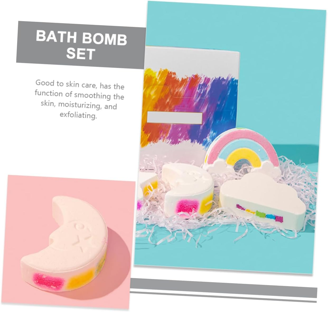 4Pcs Rainbow Bath Salt Bombs Foaming Bath Experience Soothing Sea Salt Relaxation for Shower and Tub for Self-Care and Relaxation