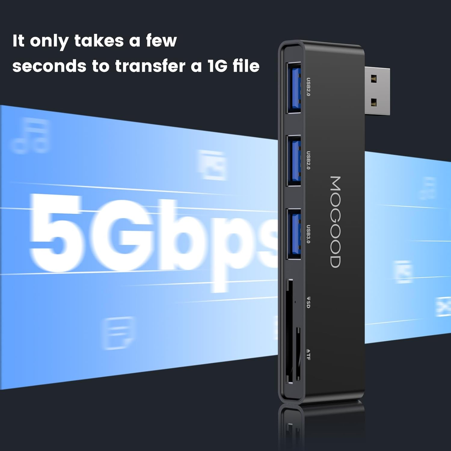 MOGOOD USB Hub 5 in 1 Multiport USB Adapter Docking Station with 1&times;USB 3.0, 2&times;USB 2.0, SD/TF Card Reader,For Laptop, Keyboard, Mouse, Macbook Air, Mac Pro, Imac, Surface Pro, Flash Drive, Mobile HDD