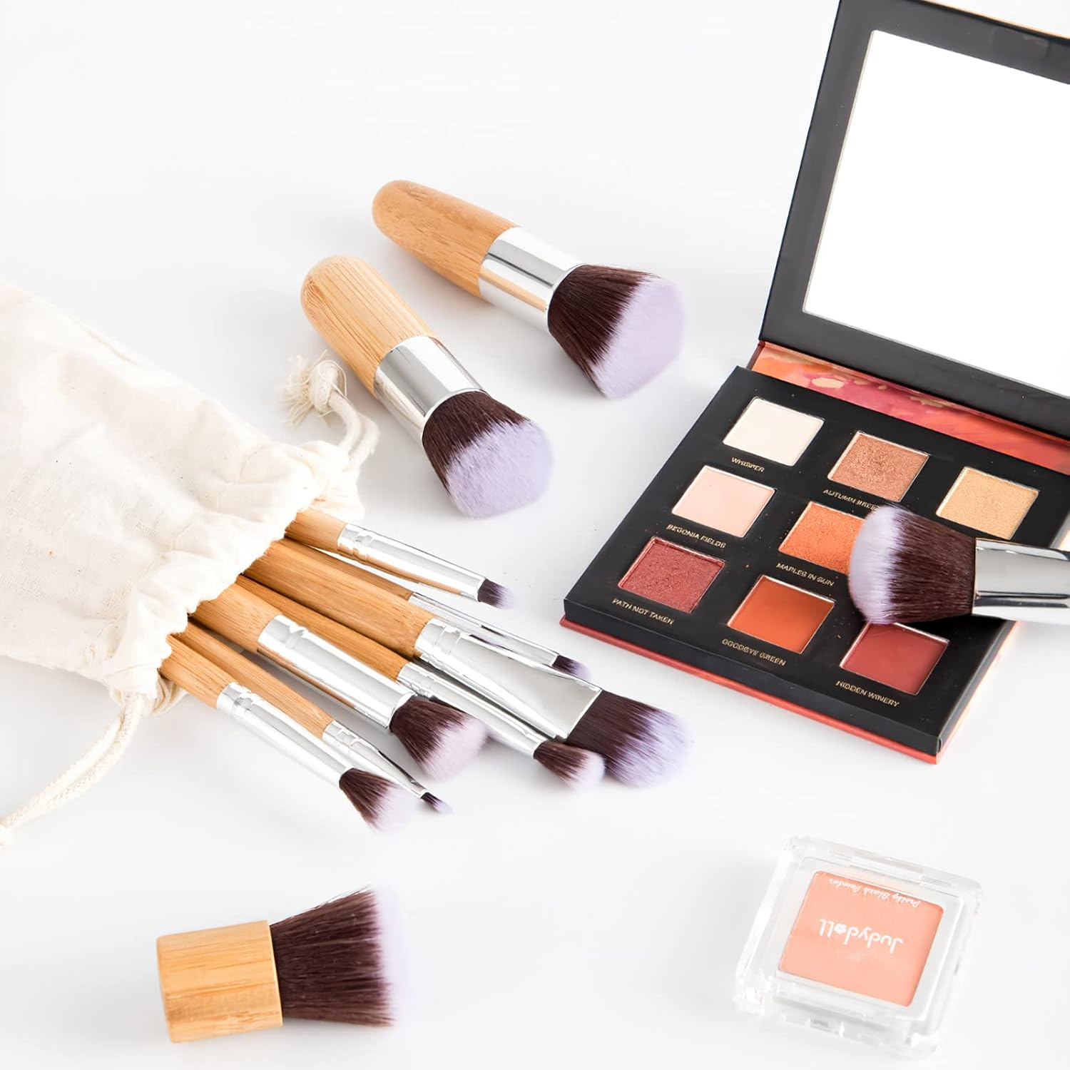 11 Pieces Make up Brushes, Make up Brush Set Bamboo Handle, Synthetic Cosmetics Brush Foundation Powder Blending Blush Concealers Eyeshadow Eyeliner Soft Makeup Brushes Kit with a Portable Bag image number 1