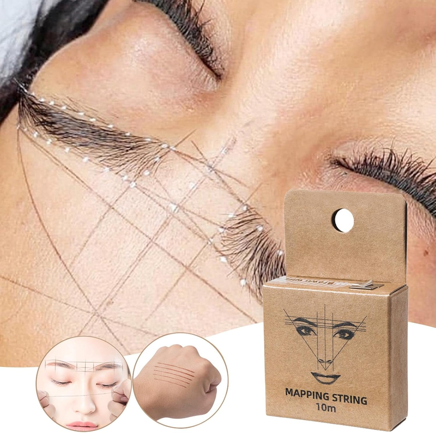 Eyebrow String Mapping, Eyebrow String Mapping,Brown Eyebrow Mapping | Pre-Inked String for Eyebrow Mapping Measuring Tool for Marking image number 1