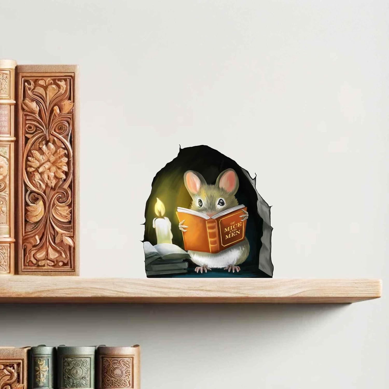 Mouse Reading Book, Wall Decor Sticker Decal, Classroom, Home, Bedroom, Bookcase, Book Lover, Adorable, (Mouse Reading Book) image number 5