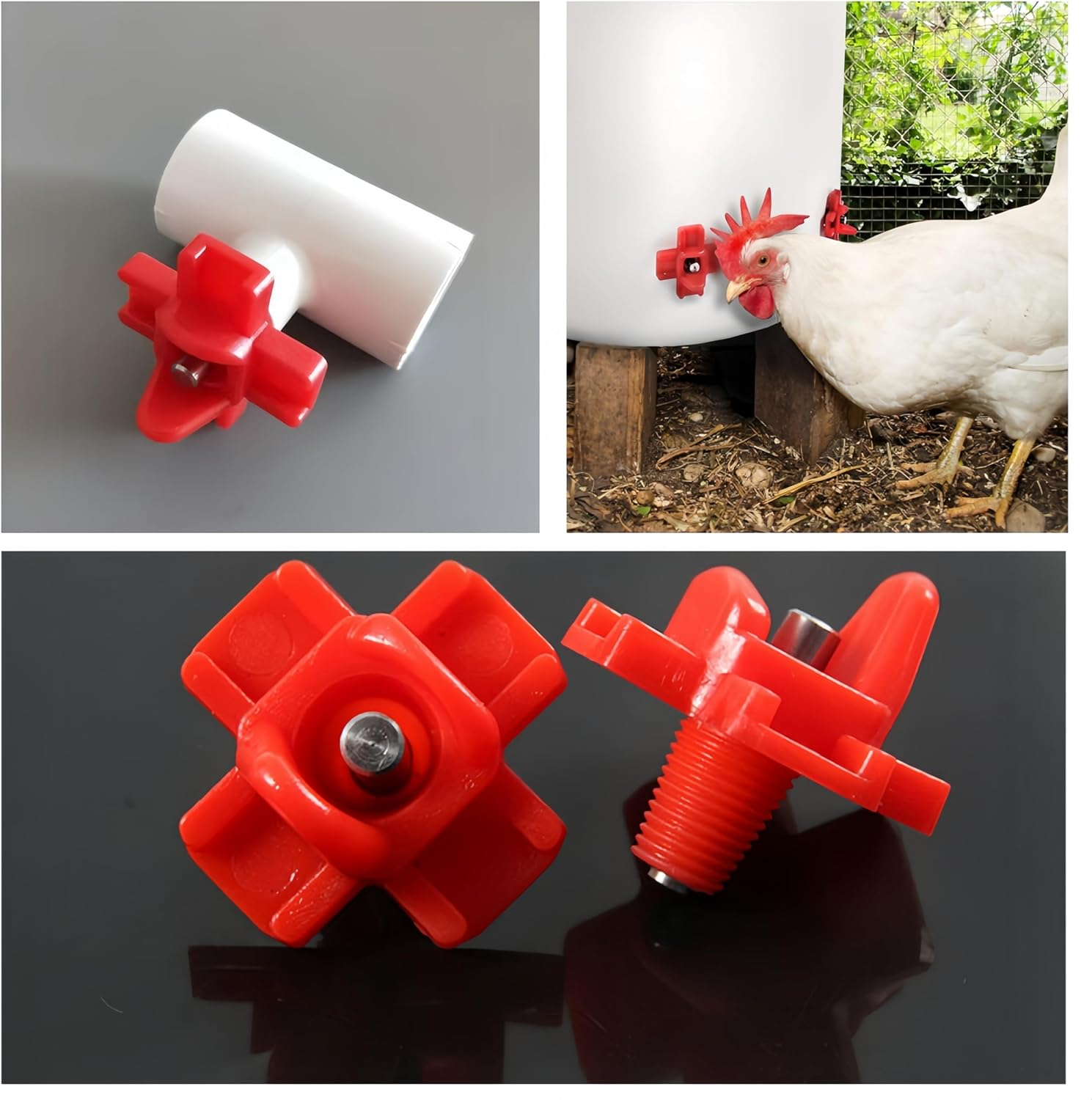 Chicken Nipples + PVC Tee Fittings, Ai-Oumleef Horizontal Chicken Nipples Waterer, Automatic Poultry Nipples, Chicken Watering System for Geese, Rabbits, Ducks(8 Pack) image number 4