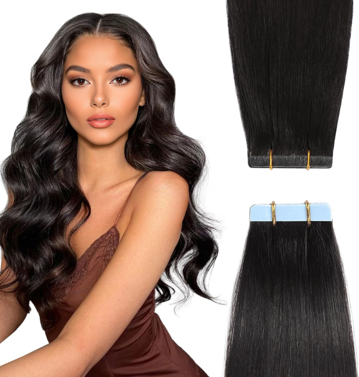 YILITE Tape-In Real Hair Extensions 45 Cm Darkest Brown Silky Straight Seamless Skin Weft Tape Hair Extensions 18 Inches 50 G 20 Pieces/Pack Tape in Hair Extensions (45 Cm #2 Darkest Brown)