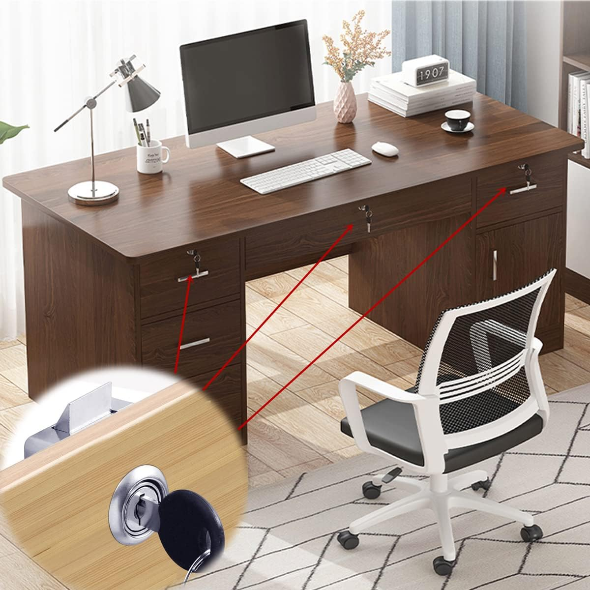 Automatic Lock Tongue Cabinet Drawer Furniture Locker Showcase Lock Drilling Diameter 3/4"/19Mm for (3/5"-/15Mm -7/8"-/22Mm) Door Panel(2 Pack) image number 2