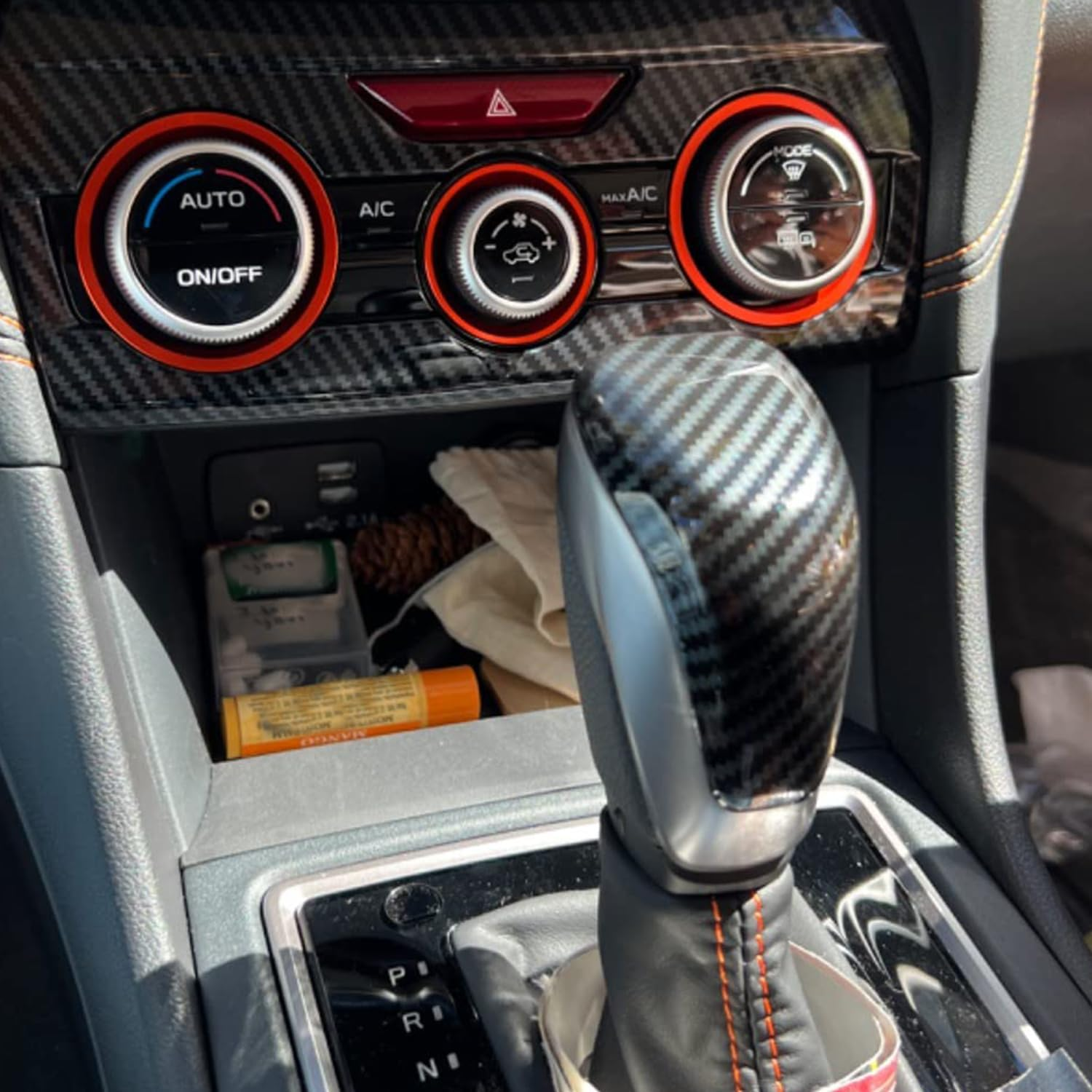 For Subaru ABS Carbon Fiber Gear Shift Knob Cover Trim for Subaru Forester 2019-2021, for Crosstrek 2018-2021, for Impreza 2017-2021, for Outback 2020 2021 image number 6