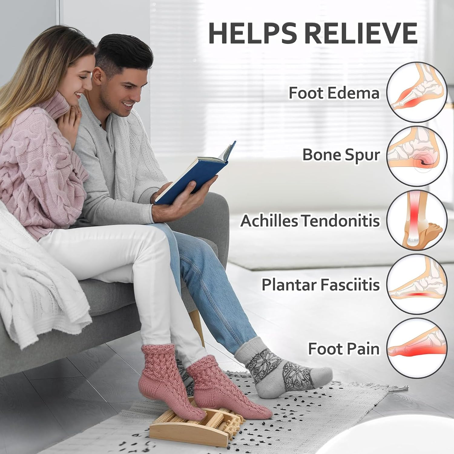 Dual Foot Massager Roller,Dual Relief for Plantar Fasciitis,Heel,Arch Pain & Stress - Acupressure Reflexology Tool for Overall Relaxation and Better Sleep,Wooden Acupressure Massage Tool image number 1