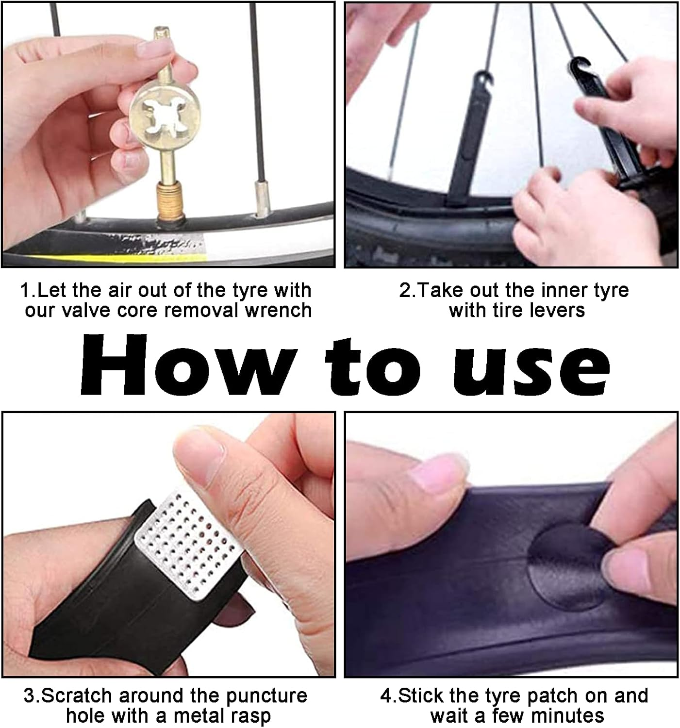 Hrenvaxil Puncture Repair Kit, Tyre Repair Kit for Road and Mountain Bikes Inner Tyre, Self - Adhesive Bike Puncture Repair Patches with Metal Rasp and Box image number 1