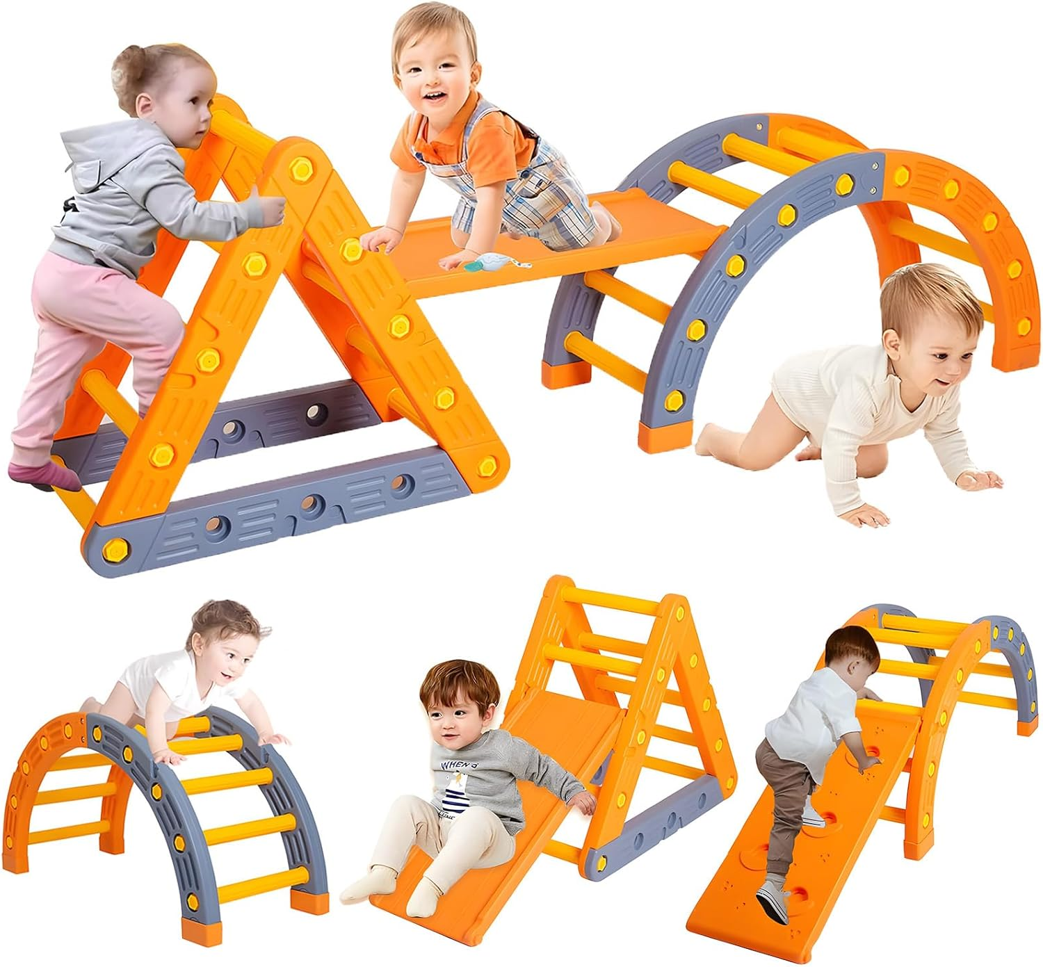 7In1 Pikler Triangle Climber Toys Set for Kids, Montessori Climbing Set with Arch & Ramp & Ladder, 3 Piece Removable Baby Jungle Climbing Gym Outdoor & Indoor Playground for Kids 1-3 image number 2