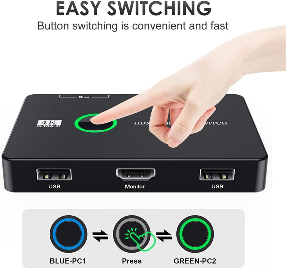 Cablecc KVM USB 2.0 & HDMI 4K Switch Selector Dual Pcs Sharing Monitor HDTV USB Port Keyboard Mouse Scanner Printer image number 1