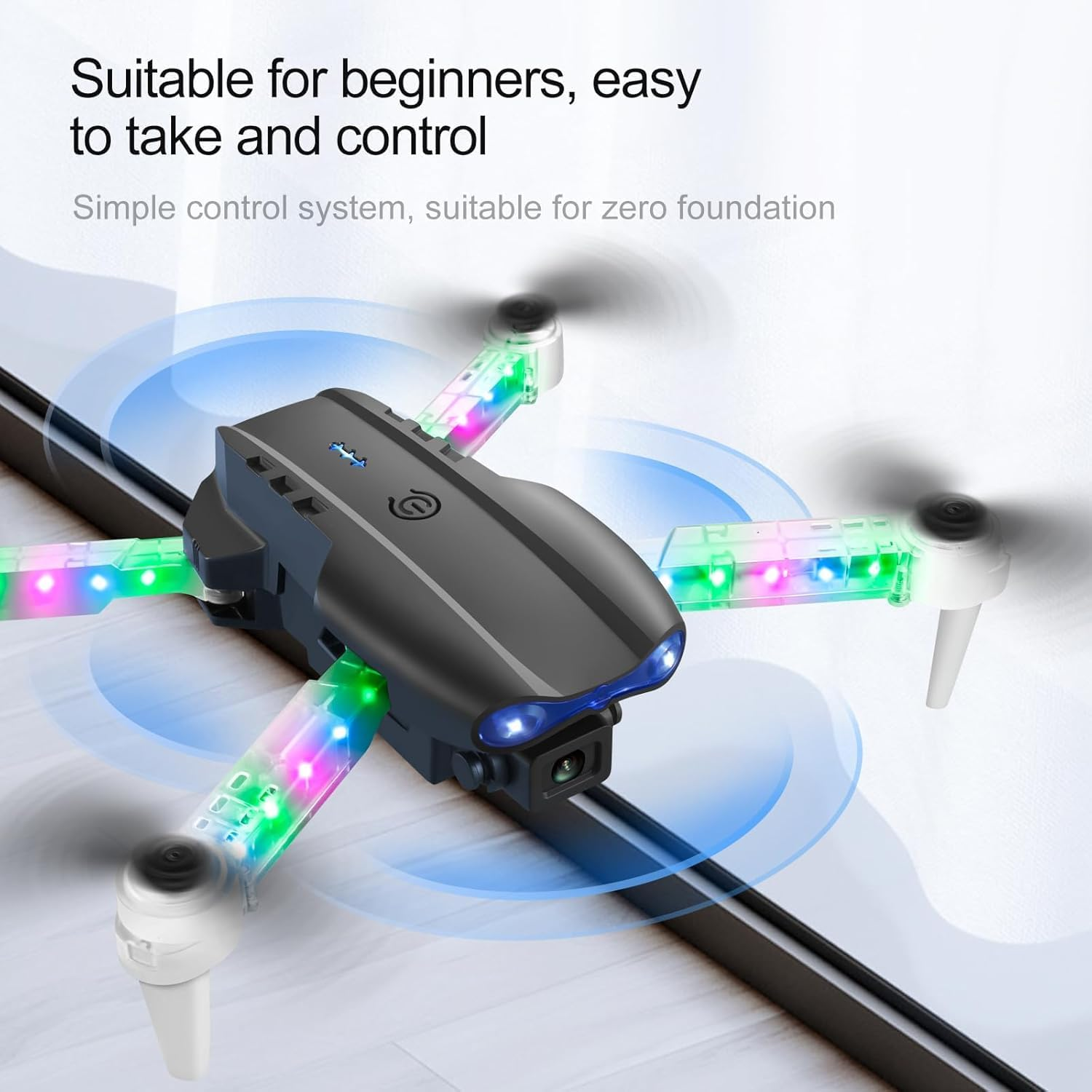 HUAJUN Drone with Camera for Kids with Cool Lights, Brushless Motor 1080P Foldable Quadcopter with Wifi Transmission, One Key Start/Landing, 3D Flips, 2 Batteries, Drone Toys Gifts for Boys Girl image number 4